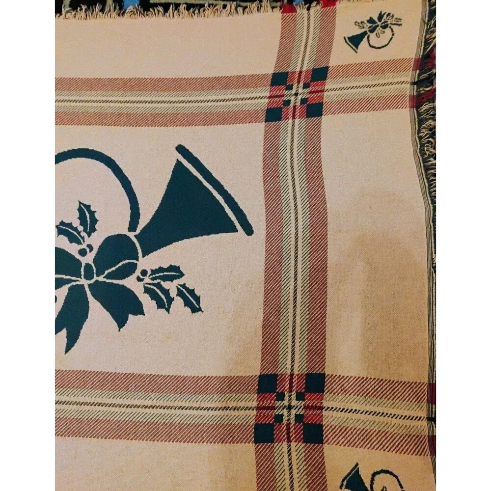 HUGE Fieldcrest Christmas Concert Throw 100% Cotton Loom Woven Blanket  50 x 60